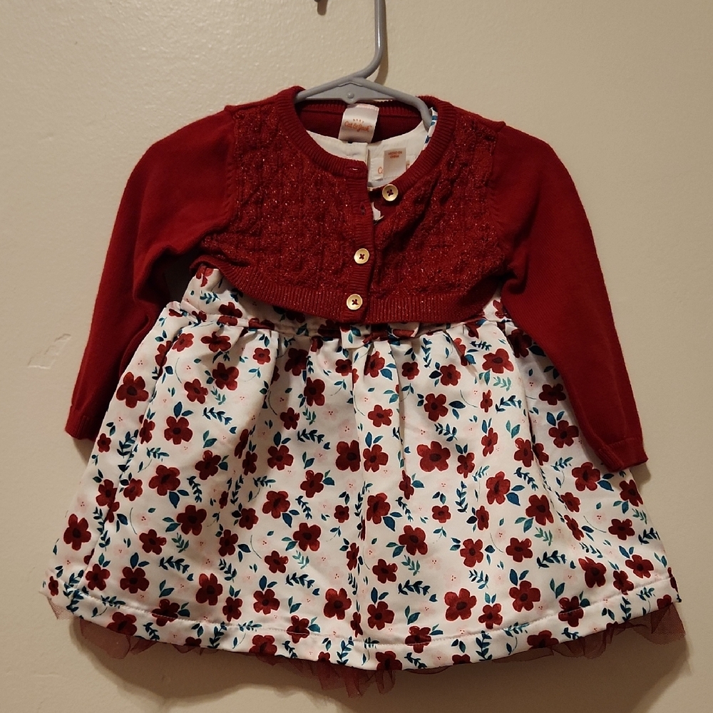 Cat & Jack Red Cable Knit Cardigan with Floral Dress